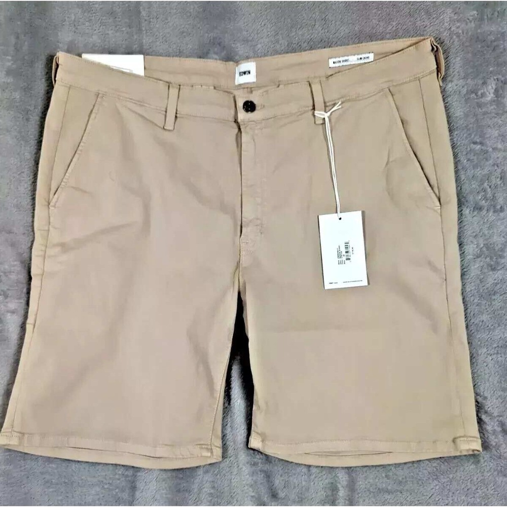 Edwin Chino Shorts Mens 38 Oyster Mason Slim Fit Golf Thermal Wicking USA NEW